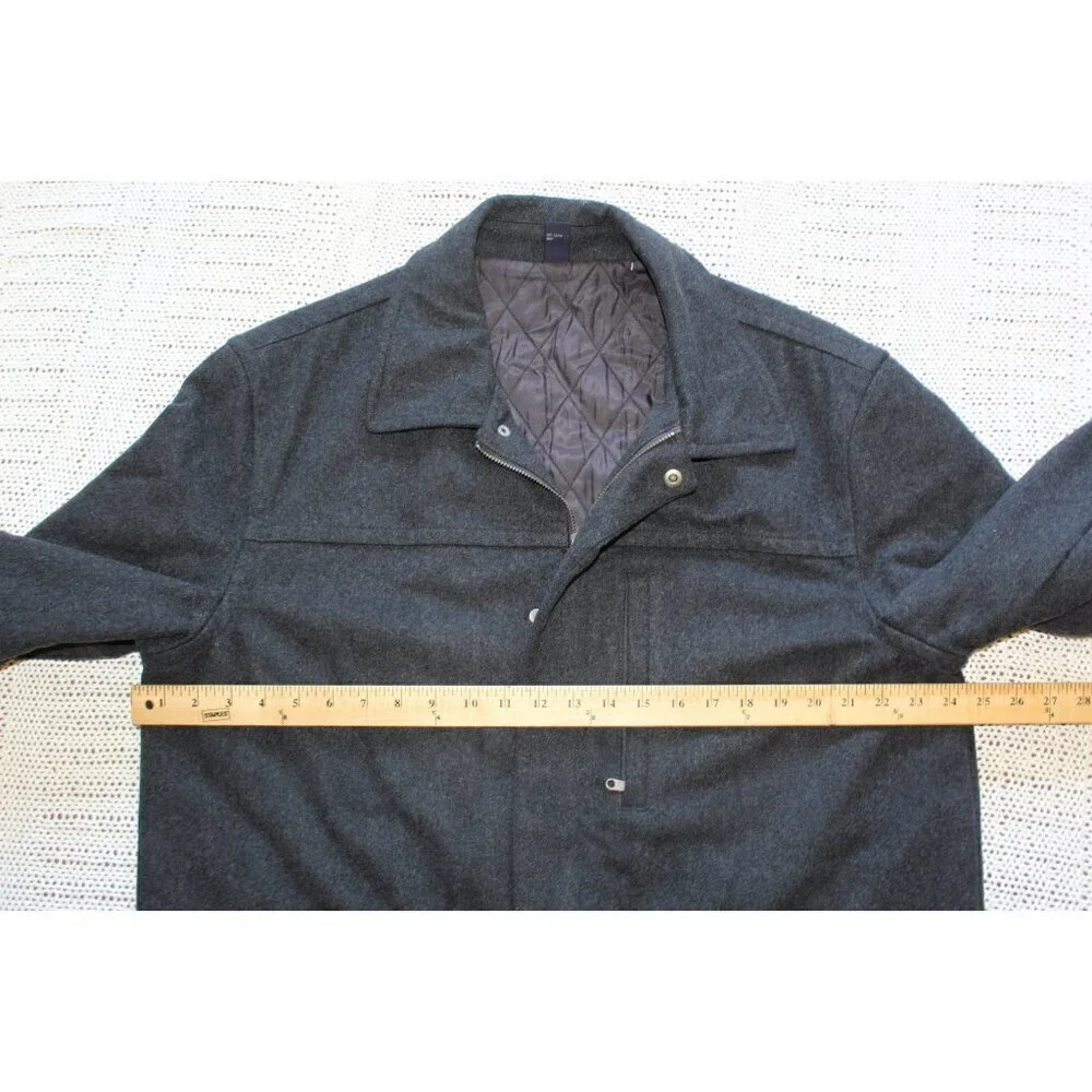 J. Crew Wool Blend Men Black Jacket Size Large Zip up front Pea Coat Pockets